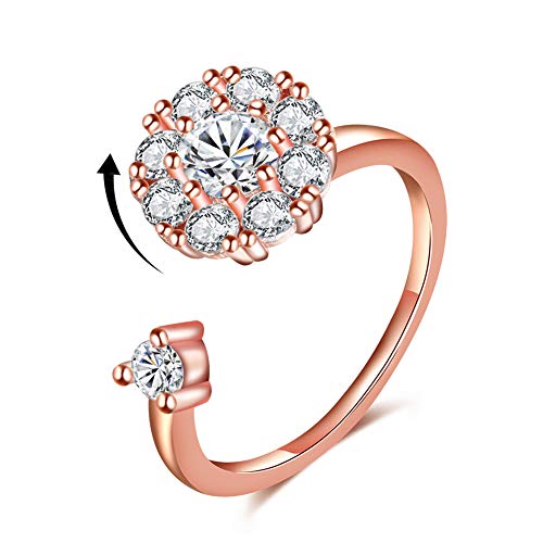Product Cover Rose Gold Rings for Women Girls Fidget Rings Adjustable Spinner Ring Diamond Rotating Ring Open Bling Rings (Rose Gold Band Ring)
