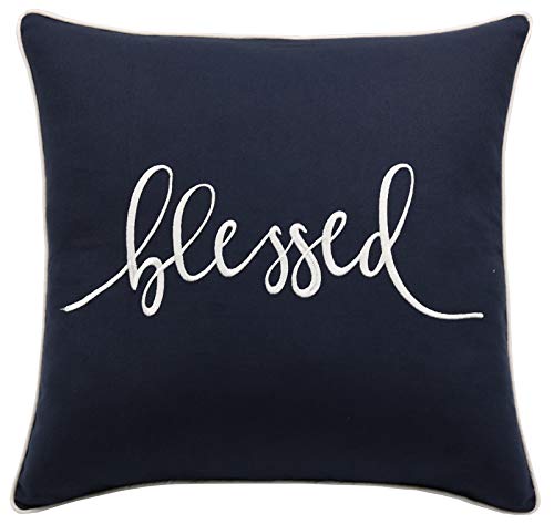 Product Cover Trivenee Tex Pillowcase Embroidered Blessed Thankful Grateful Decorative Lumbar Throw Pillow Cover Gift for Christmas New Home Farmhouse Home Decor (Blessed(Navy), 18