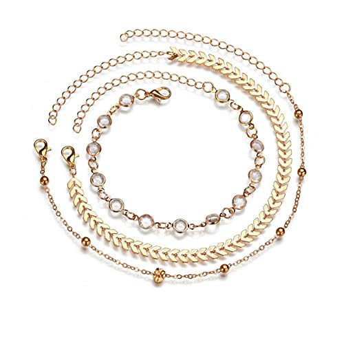 Product Cover Ever Fairy Gold Chain Multiple Layered Crystal Arrow Boho Heart Sand Beach Rhinestones Charm Anklet for Women Girl