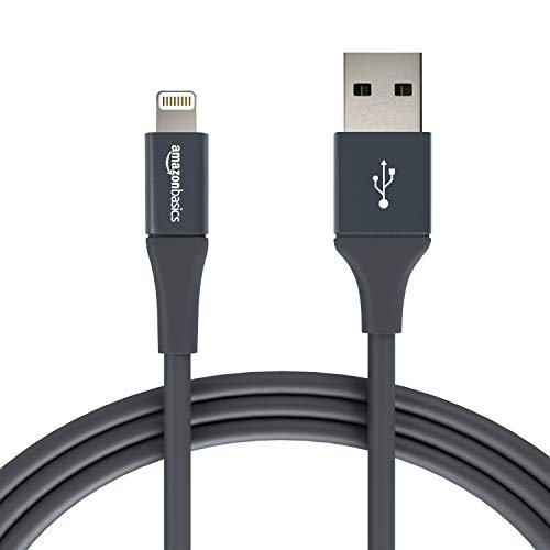 Product Cover AmazonBasics USB A Cable with Lightning Connector, Premium Collection, MFi Certified iPhone Charger, 6 Foot, 2 Pack, Grey