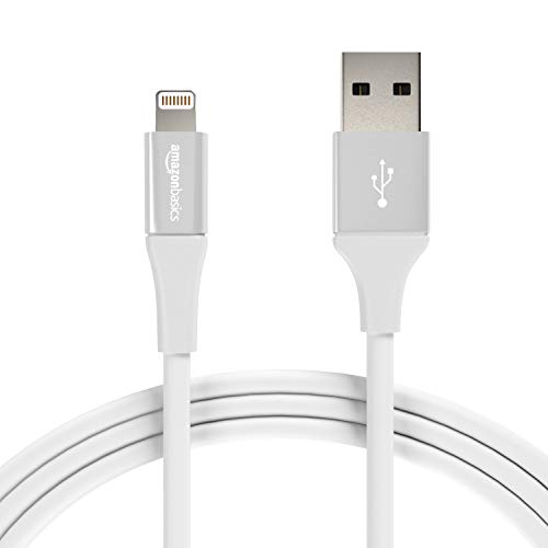Product Cover AmazonBasics USB A Cable with Lightning Connector, Premium Collection, MFi Certified iPhone Charger, 6 Foot, 2 Pack, Silver