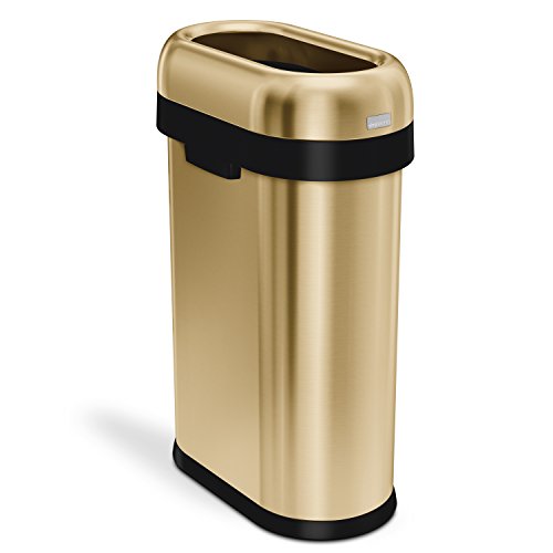 Product Cover simplehuman 50 Liter / 13.2 Gallon Slim Open Top Trash Can, Commercial Grade, Heavy Gauge Brass Stainless Steel