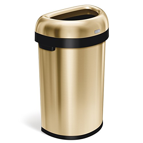 Product Cover simplehuman 60 Liter / 15.9 Gallon Commercial Heavy-Gauge Stainless Steel Large Semi-Round Open Trash Can, Brass