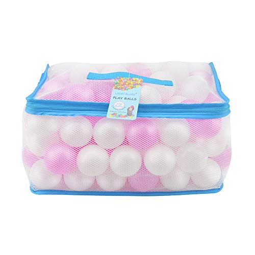 Product Cover Lightaling 100pcs White & Pink Ocean Balls & Pit Balls Soft Plastic Phthalate & BPA Free Crush Proof - Reusable and Durable Storage Mesh Bag with Zipper