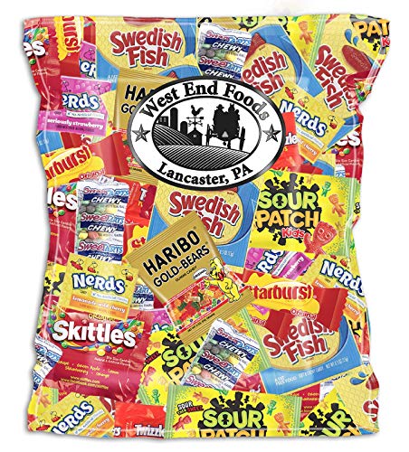 Product Cover Candy Treats 3 POUNDS - Individually Wrapped Candy - Skittles, Starburst, Swedish Fish, Twizzlers, Nerds, Sour Patch Kids, Sweet Tarts - Assorted Candy Bulk - Halloween Candy Bags