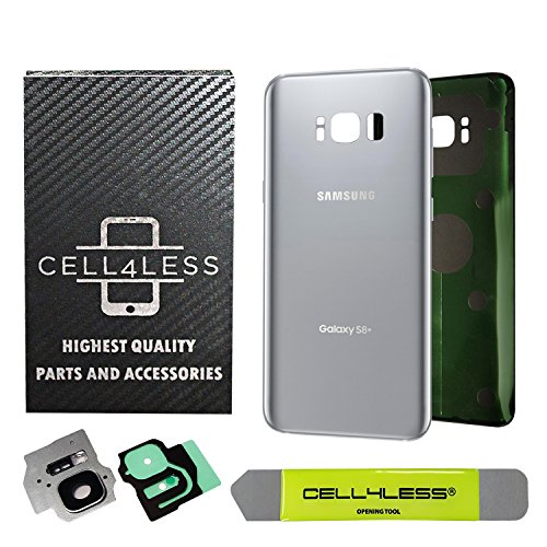 Product Cover CELL4LESS Replacement Back Glass Cover Back Battery Door w/Custom Removal Tool & Pre-Installed Adhesive for Samsung Galaxy S8 Plus OEM - All Models G955-2 Logo - OEM Replacement (Arctic Silver)
