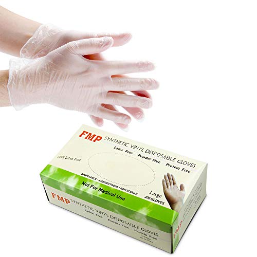 Product Cover Disposable Vinyl Gloves, Non-Sterile, Powder Free, Smooth Touch, Food Service Grade, Large Size [200 Pack]