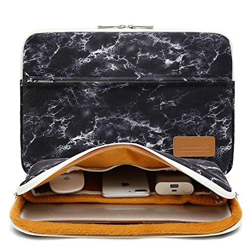 Product Cover Canvaslife Black Marble Pattern 360 Degree Protective 13 inch Canvas Laptop Sleeve with Pocket 13 Inch 13.3 Inch Laptop Case