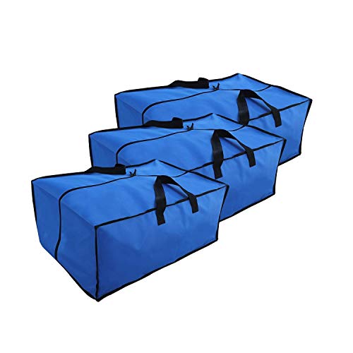 Product Cover EarthWise Storage Bags Extra Large Heavy Duty Reusable Moving Totes w/Zipper Closure Backpack Carrying Handles - Compatible with IKEA Frakta Hand Carts Boxes Bin (Blue - 3 Pack XLarge)