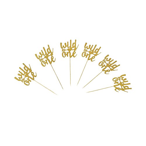 Product Cover 36 PCS Glitter Gold Wild One Cake Cupcake Toppers Baby First 1st Birthday Party Decorations