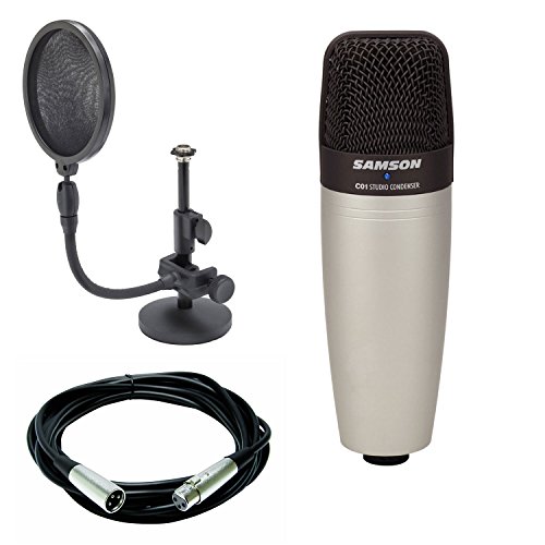 Product Cover Samson C01 Large Diaphragm Condenser Microphone + Mic Stand and mic pop Filter Combo & Mic Cable, 20 ft. XLR Bulk