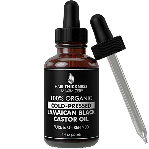 Product Cover 100% Organic Cold-Pressed Jamaican Black Castor Oil (1fl Oz) by Hair Thickness Maximizer. Pure Unrefined Oils for Thickening Hair, Eyelashes, Eyebrows. Avoid Hair Loss, Thinning Hair for Men and Women