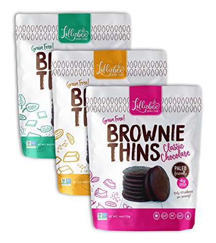 Product Cover Lillabee Brownie Thins Variety Pack, Paleo Friendly, Gluten Free, Low Carb, Healthy Snacks, High Protein, Crunchy Cookies , Grain free, No Dairy, No Soy 4oz bag (Variety, 3 Pack)