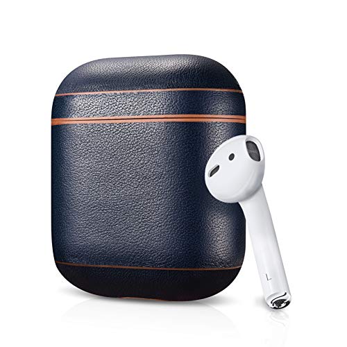 Product Cover Leather Case for Apple AirPods, Designer Series - Air Vinyl Design, Protective Case Cover (Navy/Brown)