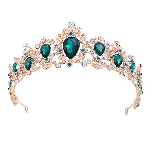Product Cover Frcolor Royal Crystal Tiara Green Rhinestone Queen Tiara Wedding Crown Princess Hair Accessories for Bridal (Emerald Color)