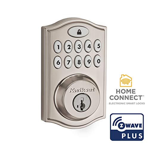 Product Cover Kwikset 99140-023 SmartCode 914 Traditional Smart Lock Keypad Electronic Deadbolt Door Lock With SmartKey Security and Z-Wave Plus, Satin Nickel