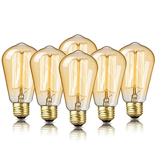 Product Cover 6-Pack Edison Bulb, DecorStar Edison Light Bulbs, Antique Vintage Light Bulb, 60W, 2200K Amber Warm, 230 Lumens, 110V, E26, ST58 Dimmable Edison Lights for Home Light Fixtures and Decorative