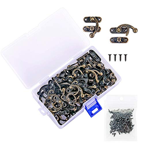 Product Cover PGMJ 40 Pieces Bronze Tone Antique Right Latch Hook Hasp Horn Lock Wood Jewelry Box Latch Hook Clasp and 160 Replacement Screws (Right Latch Buckle)