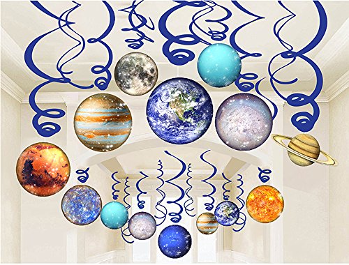 Product Cover LINDOO 30Pcs Solar System Party Supplies - Outer Space Party Planet Hanging Swirl Decorations