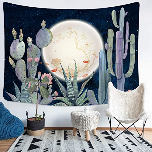 Product Cover Cactus Tapestry Wall Hanging Moon and Cactus Plant Printed Tapestry Cactus Watercolor Tapestry for Bedroom Living Room Dorm Room