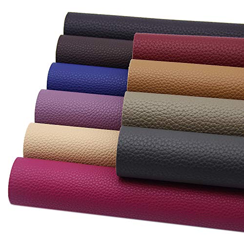 Product Cover David Angie 10 Pcs Solid PU Synthetic Leather Litchi Faux Leather Sheet 7.9