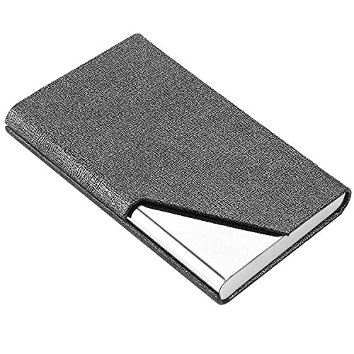 Product Cover Business Card Holders Luxury PU Leather & Stainless Steel Multi Card Case,Business Name Card Holder Wallet Credit Card ID Case/Holder for Men & Women (Gray)
