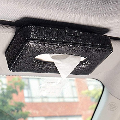 Product Cover NIKAVI Leather Clip Car Visor Tissue Paper Holder Mount, Hanging Tissue Holder Case for Car Seat Back, Multi-use Paper Towel Cover Case with One Tissue Refill for Car & Truck Decoration (Black)