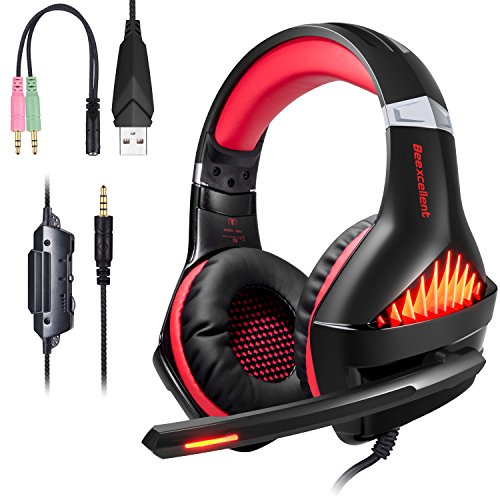 Product Cover BlueFire Upgraded Professional PS4 Gaming Headset 3.5mm Wired Bass Stereo Noise Isolation Gaming Headphone with Mic and LED Lights for Playstation 4, Xbox one, Laptop, PC (Red)