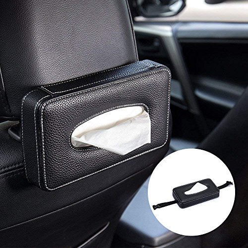 Product Cover NIKAVI Leather Strap Tissue Paper Box Cover Holder for Cars (Black)
