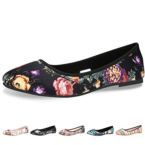 Product Cover CINAK Floral Flats Shoes for Women Gift Classic Black Walking Comfortable Slip On Ballet Casual Round Toe Flats