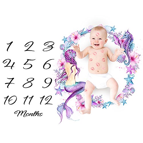Product Cover Baby Monthly Milestone Growing Blanket, Newborn Infants Photo Blanket, DIY Photography Background Props Backdrop, Best Kids Baby Shower Gift (Mermaid)