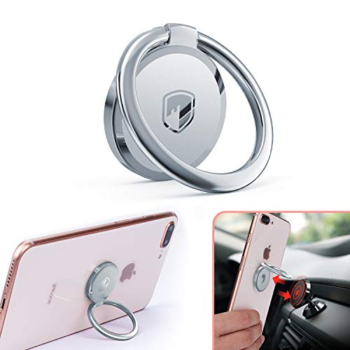 Product Cover Phone Ring Holder Finger Kickstand - FITFORT 360° Rotation Metal Ring Grip for Magnetic Car Mount Compatible with All Smartphone-Sliver