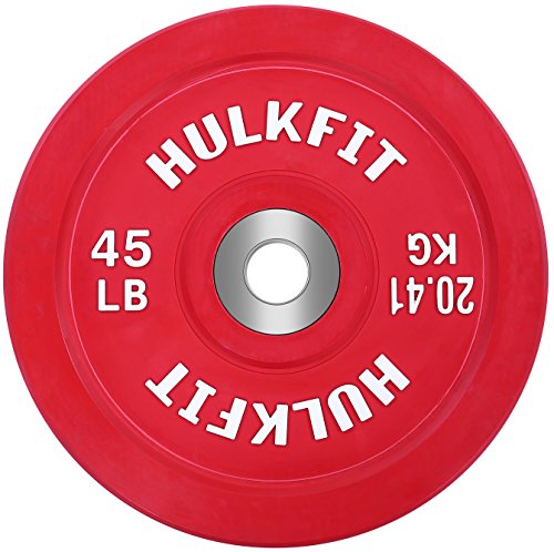 Product Cover HulkFit Color Coded Olympic 2-Inch Rubber Bumper Plate with Steel Hub for Strength Training, Weightlifting and Crossfit, Single (45 Pounds)