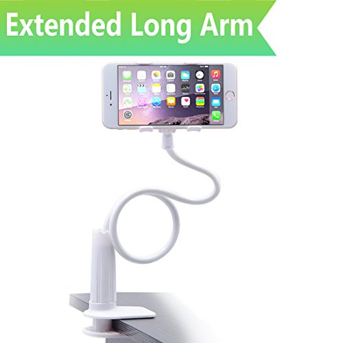 Product Cover Cell Phone Clip on Stand Holder - with Grip Flexible Long Arm Gooseneck Bracket Mount Clamp for iPhone X/8/7/6/6s Plus Samsung S8/S7, Used for Bed, Desktop (White)