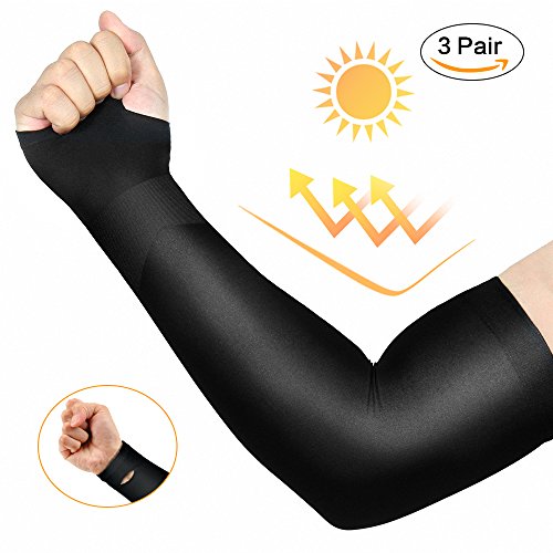Product Cover isnowood 3 Pairs Long Cooling Arm Sleeves UV Sun Protection for Men Woman Kids - Sweat Absorbing Dry Fit for Driving/Fishing/Running/Outdoors Long Arm Cover Sleeves