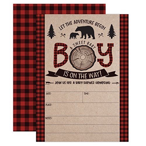 Product Cover Lumberjack Baby Shower Invitations, Boy Baby Shower Invitations, Mama Bear Baby Shower Invites, Woodland Baby Shower Invitations, 20 Fill in Invitations and Envelopes