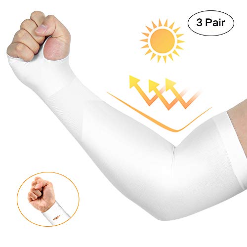 Product Cover 3 Pairs Long Cooling Arm Sleeves UV Sun Protection For Men Woman Kids - Sweat Absorbing Dry Fit For Driving/Fishing/Running/Outdoors Long Arm Cover Sleeves