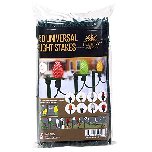Product Cover Holiday Joy - 50 Universal Light Lawn Stakes for Holiday String Lights on Yards, Driveways & Pathways - 8.5