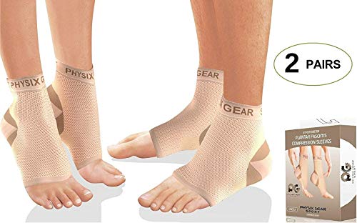 Product Cover 2 PAIRS Plantar Fasciitis Socks with Arch Support, BEST 24/7 Foot Care Compression Sleeve, Better than Night Splint, Eases Swelling & Heel Spurs, Ankle Circulation, Relieve Pain Fast - Beige L/XL