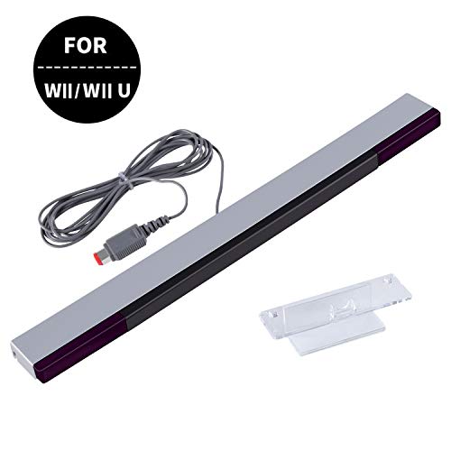 Product Cover Wired Infrared Ray Sensor Bar for Nintendo Wii and Wii U Console, Aokin Replacement IR ray motion sensor bar, Includes Clear Stand