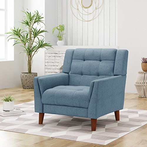 Product Cover Christopher Knight Home 305539 Alisa Mid Century Modern Fabric Arm Chair, Blue, Walnut