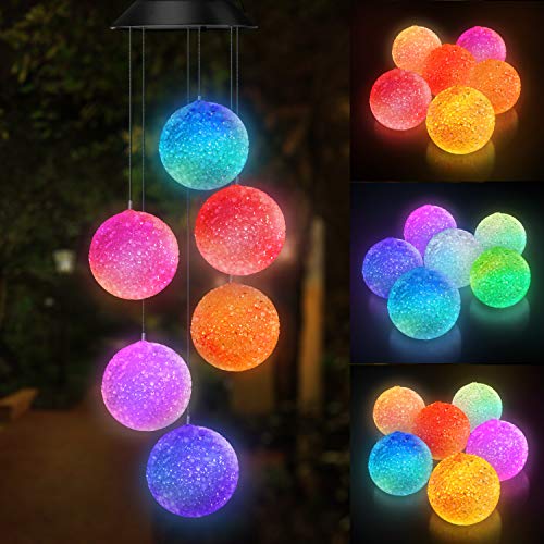 Product Cover Topspeeder Color Changing Solar Power Wind Chime Spiral Spinner Crystal Ball Wind Mobile Portable Waterproof Outdoor Decorative Romantic Wind Bell Light for Patio Yard Garden Home (Crystal Ball)