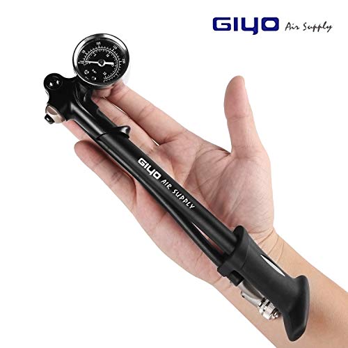Product Cover Giyo High Pressure Shock Pump, (300 PSI Max) for Fork & Rear Suspension, Lever Lock on Nozzle No Air Loss (Black)