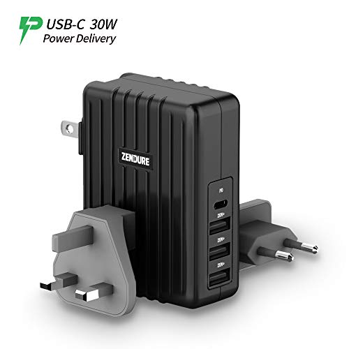 Product Cover Zendure USB-C Wall Charger, 4-Port 45W USB Type C Power Delivery PD Charger, Zen+ Fast Charging Travel Adapter with US/UK/EU Plugs Compatible MacBook, iPhone, Nintendo Switch, Samsung Galaxy - Black
