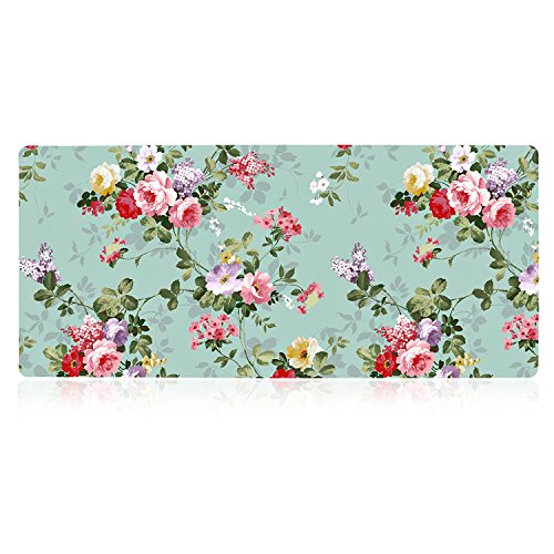 Product Cover iLeadon Extended Gaming Mouse Pad - Non-Slip Water-Resistant Rubber Base Computer Keyboard Mouse Mat, 35.1 x 15.75-inch 2.5mm Thick XX-Large, Ideal Partner for Work & Game, Green Pink Rose