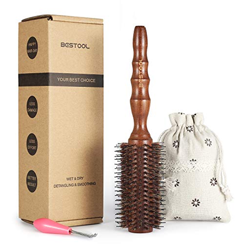 Product Cover BESTOOL Round Brush for Blow Drying, Boar Bristle Round Hair Brush with Wooden Barrel, Large Round Styling Brush for Women & Men, Straightening, Curling, Adding Shine or Volume (2.5 Inch)