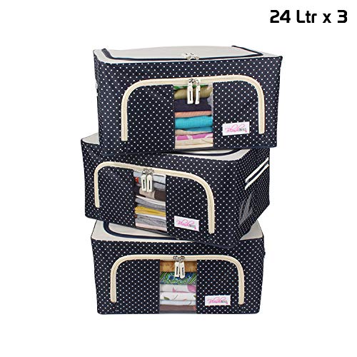 Product Cover BlushBees® Living Box - Storage Boxes for Clothes, Closet Organizer - 24 Litre, Pack of 3, Polka Dots Blue