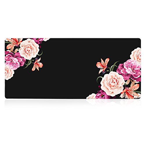 Product Cover iLeadon Extended Gaming Mouse Pad - Non-Slip Water-Resistant Rubber Base Computer Keyboard Mouse Mat, 35.1 x 15.75-inch 2.5mm Thick XX-Large, Ideal Partner for Work & Game, Peony Flower