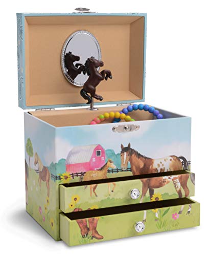 Product Cover Jewelkeeper Musical Jewelry Box with 2 Pullout Drawers, Horse and Barn Design, Home on The Range Tune