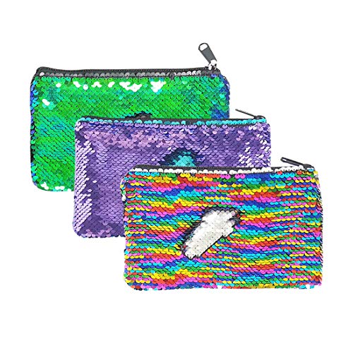 Product Cover Glitter Reversible Sequin Pencil Pouch Small Makeup Organizer Bag Purse (Rainbow/Purple/Teal)